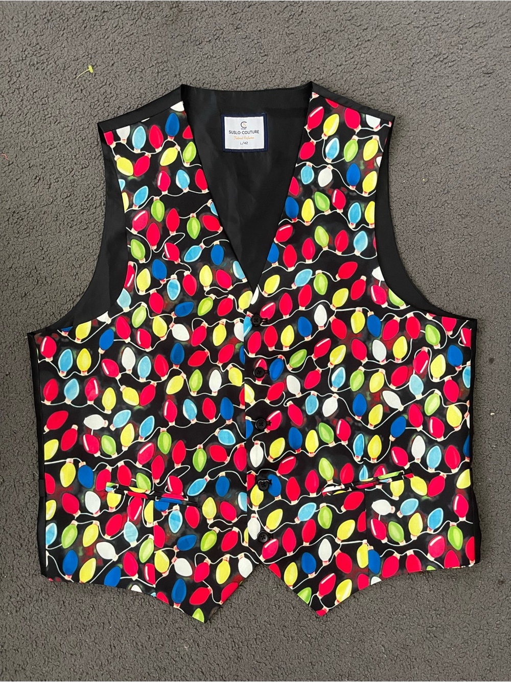 Suslo Couture Multicolor Christmas lights vest- Black Lining